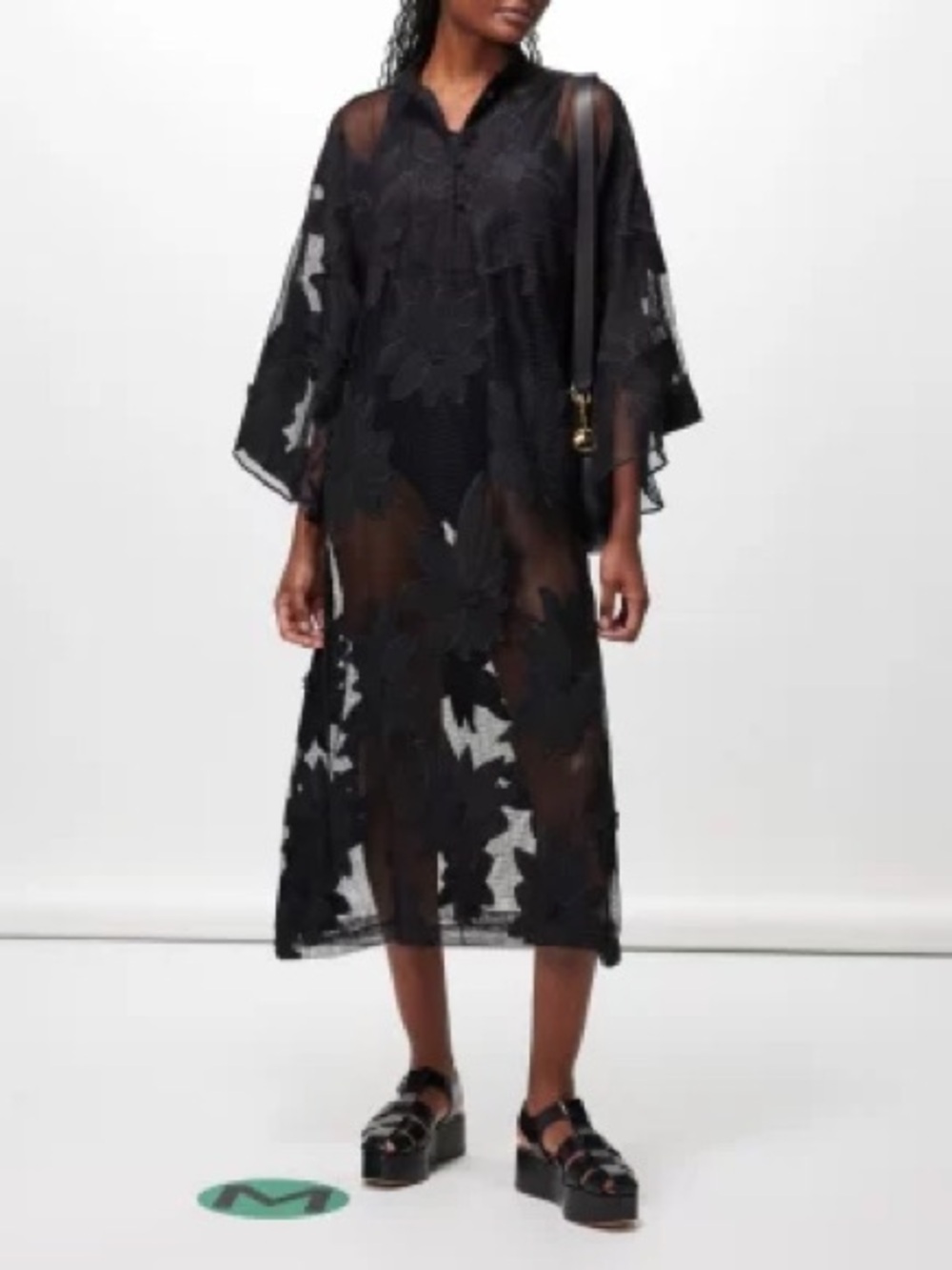 La Vie Style House Black Floral and Mesh Caftan - Picture 3 of 4